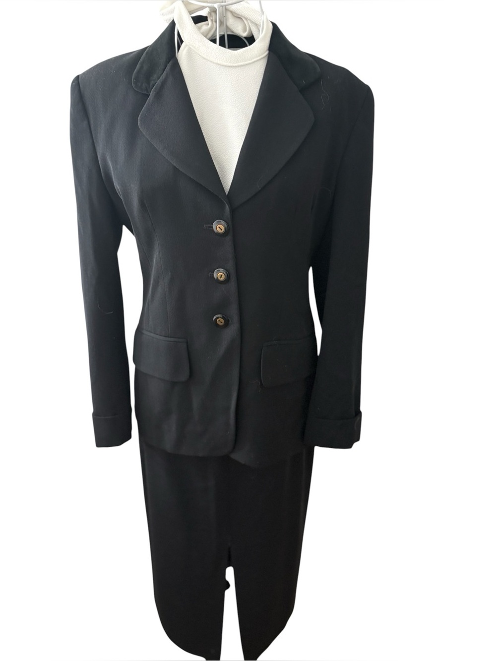 Jones New York Women's VTG Wool BLACK Suit Set Lined Jacket Skirt Size 6